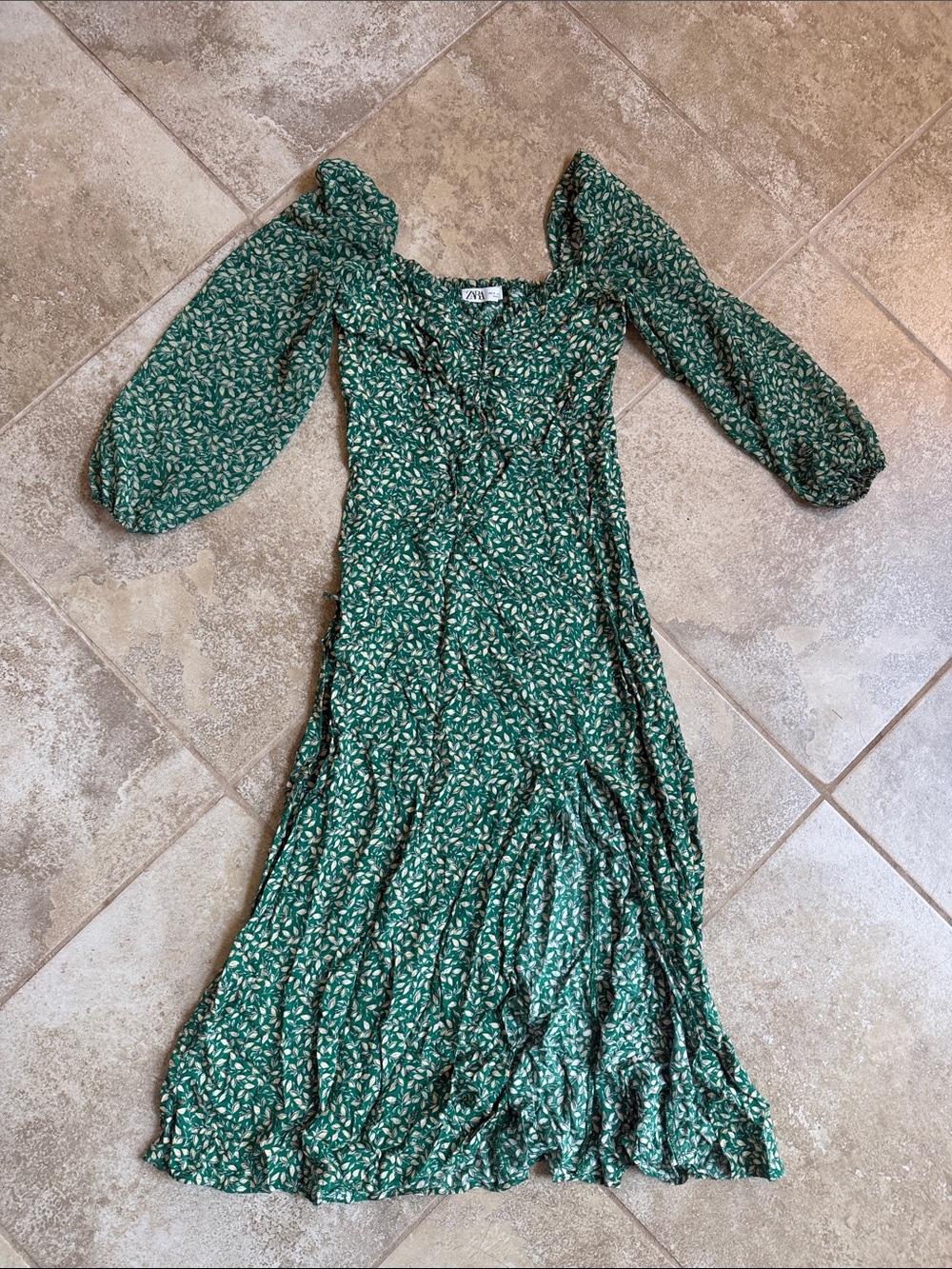 Zara botanical leaf sweetheart off the shoulder Dress